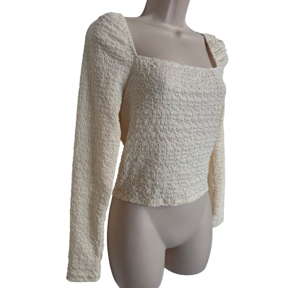 Elodie stretchy Crop Top Size Medium Textured Long Sleeve NWT Stretchy Ivory - Picture 5 of 7